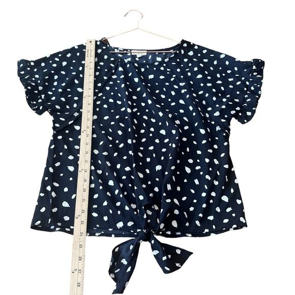 Umgee Black Mix Animal Print Round Neck Short Ruffle Sleeve Tieable Top small - Picture 5 of 6